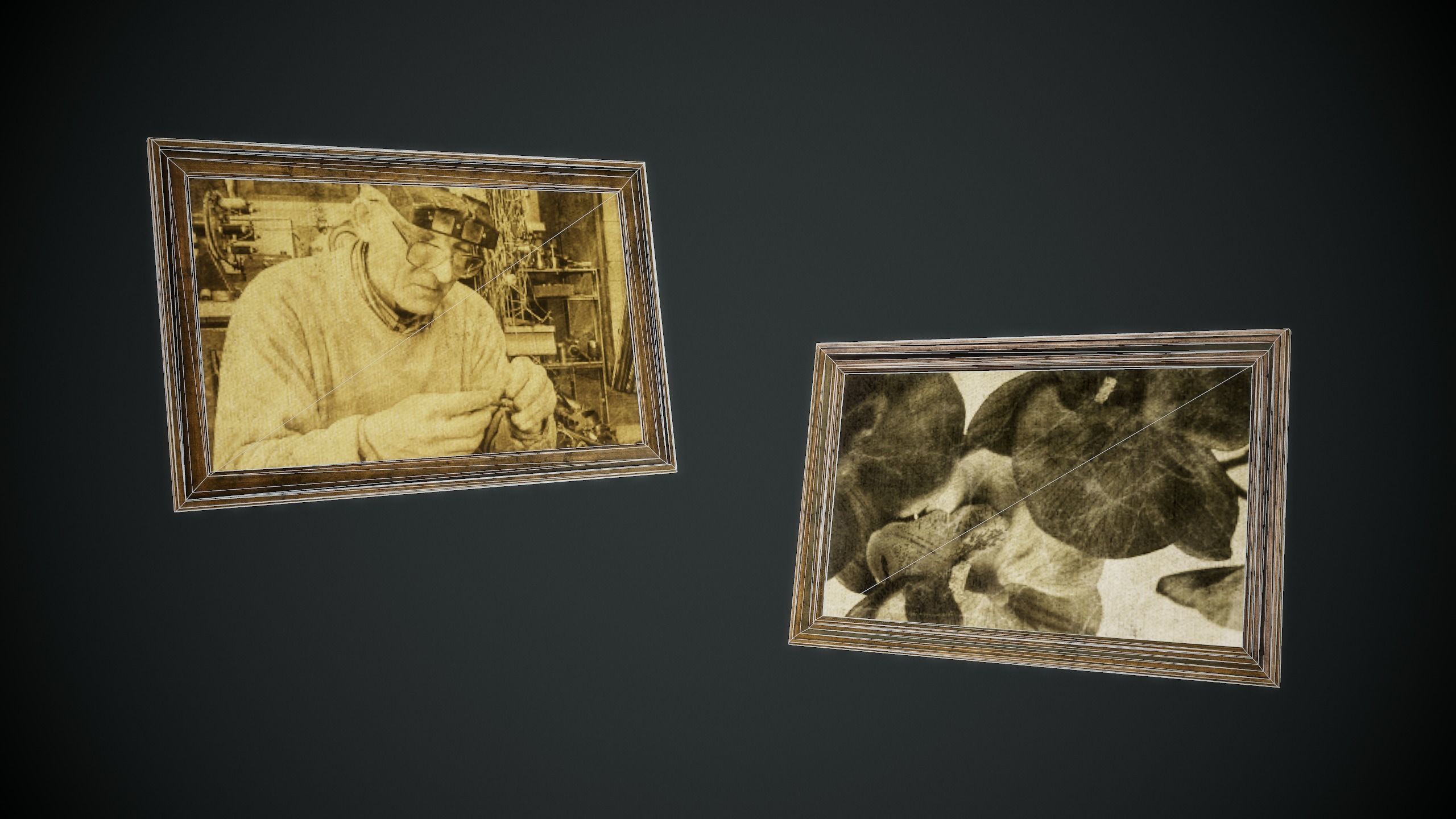 Pictures woman sleeping in wooden frame Low-poly 3D model_7