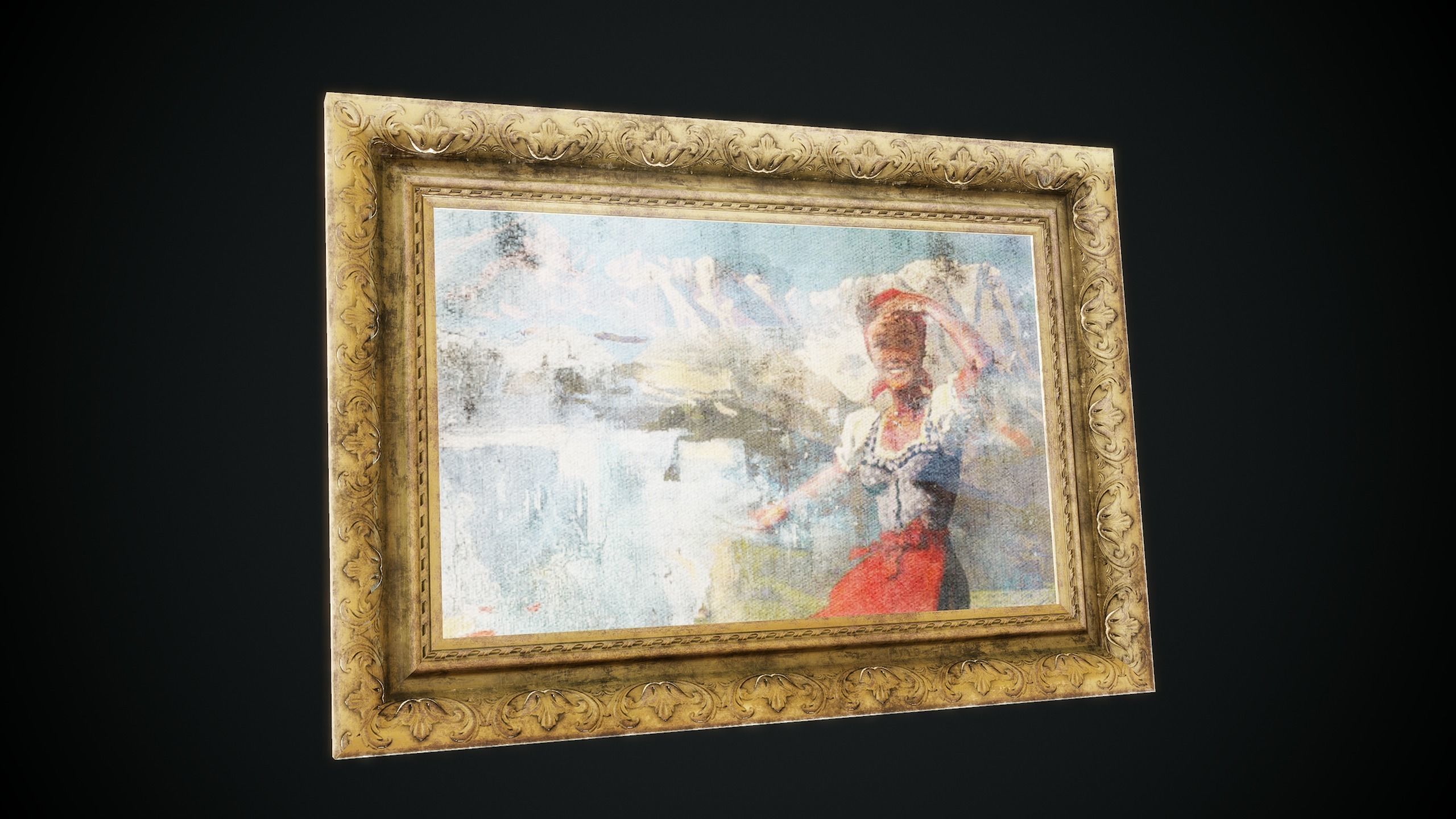 Pictures woman sleeping in wooden frame Low-poly 3D model_8