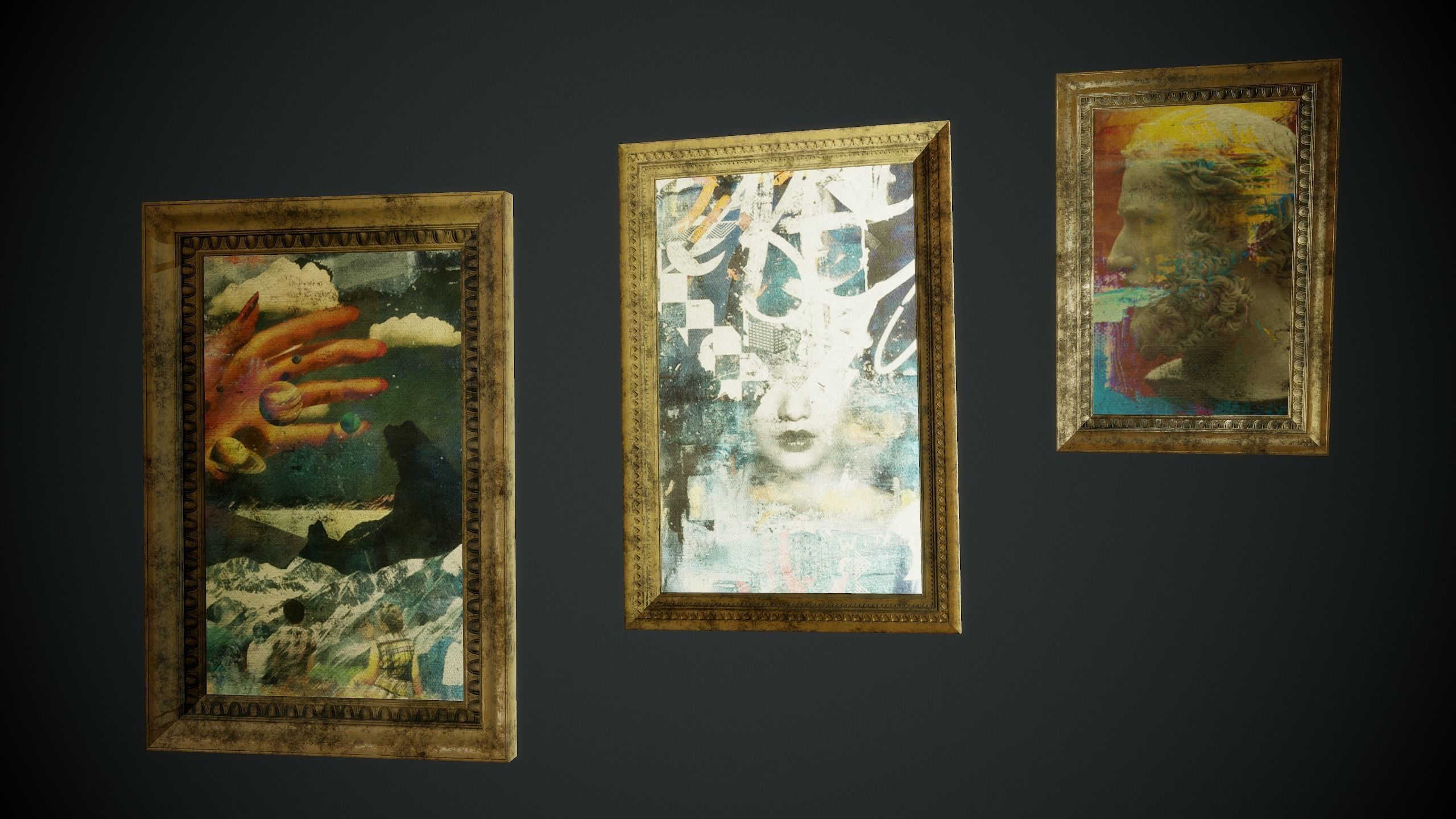 Pictures woman sleeping in wooden frame Low-poly 3D model_4