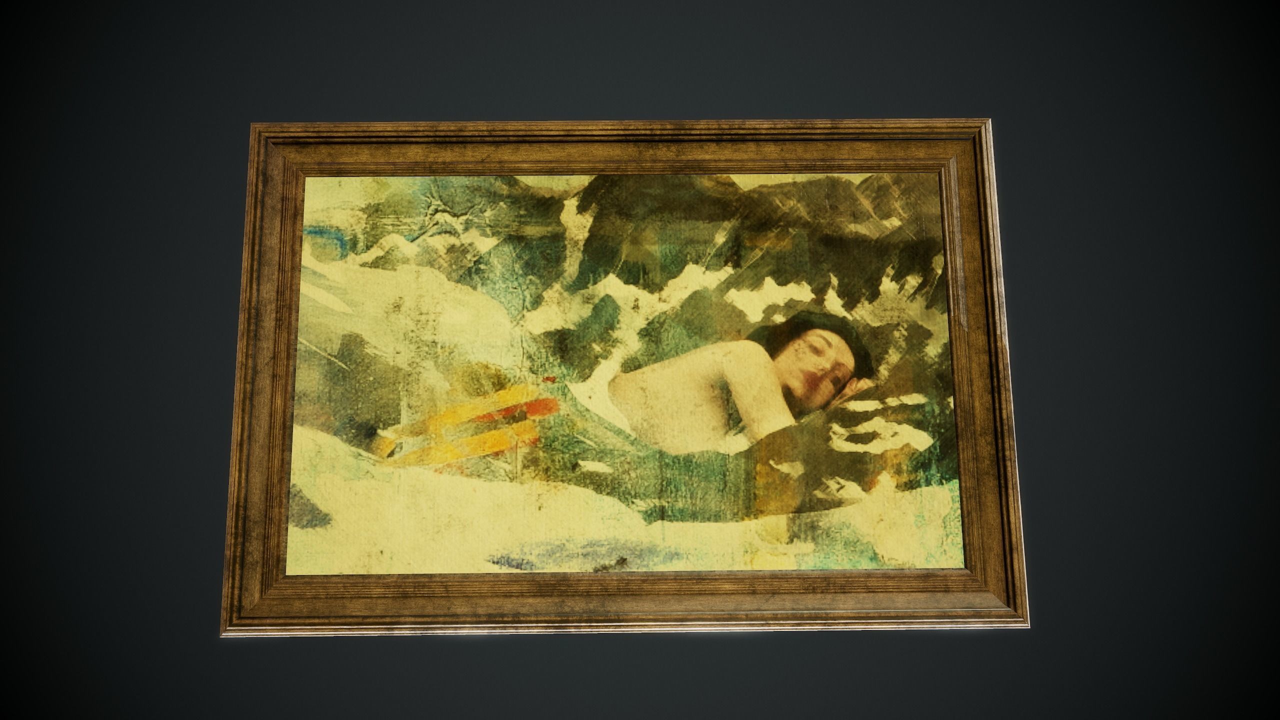 Pictures woman sleeping in wooden frame Low-poly 3D model_5