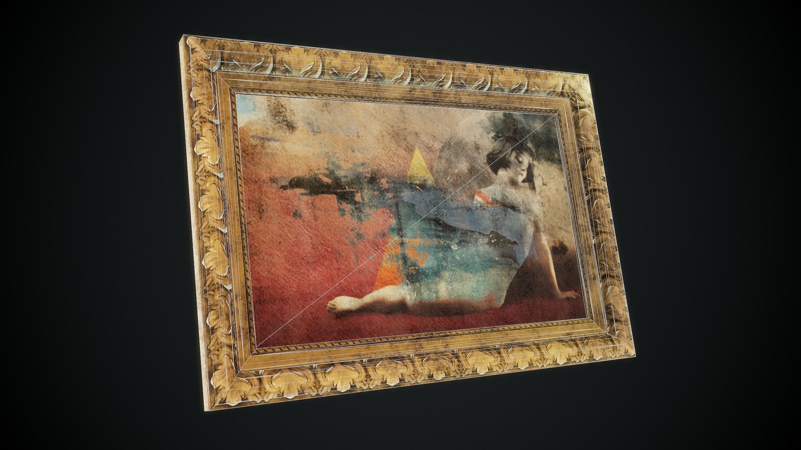 Pictures woman sleeping in wooden frame Low-poly 3D model_10