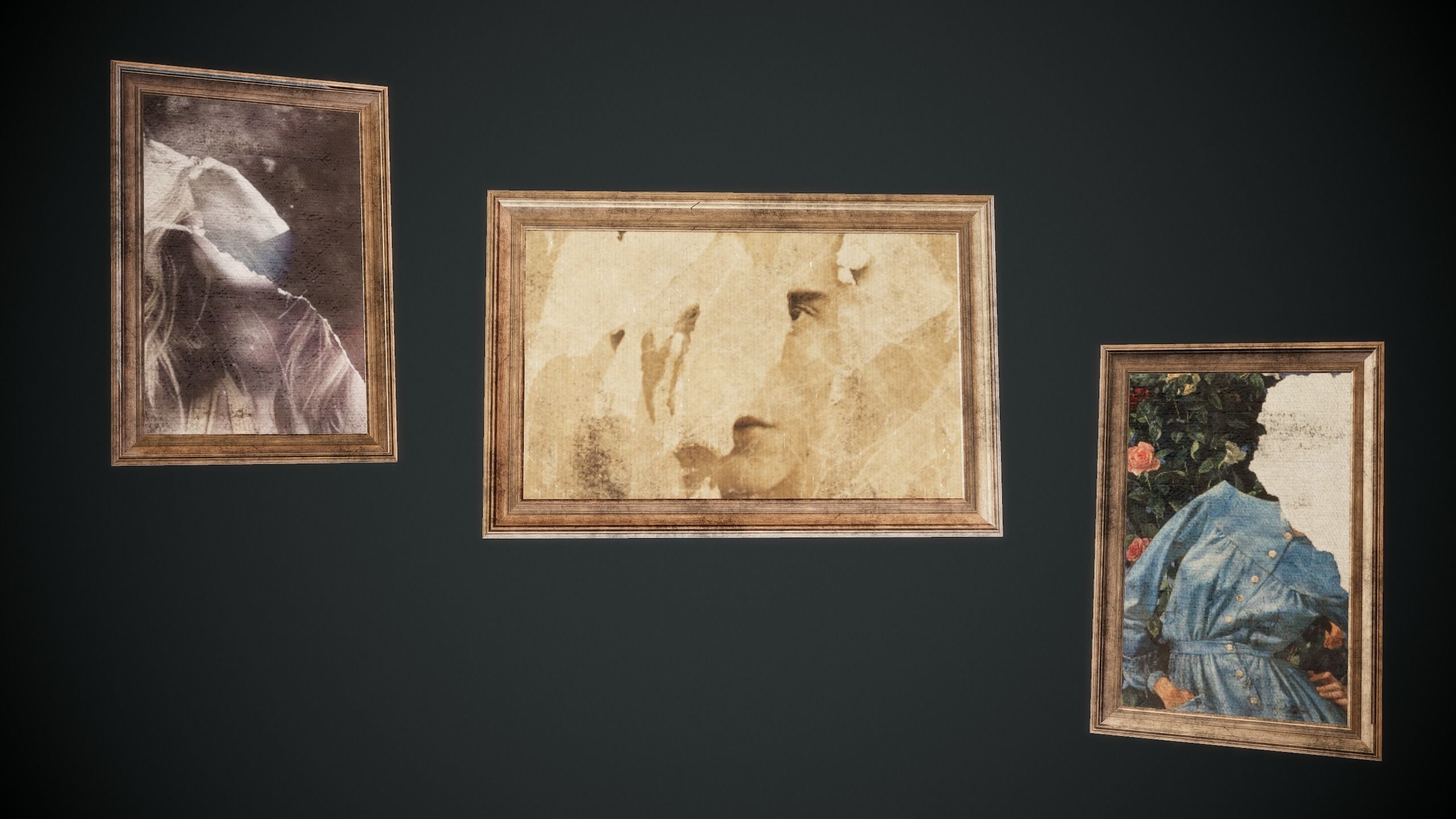 Pictures woman sleeping in wooden frame Low-poly 3D model_3