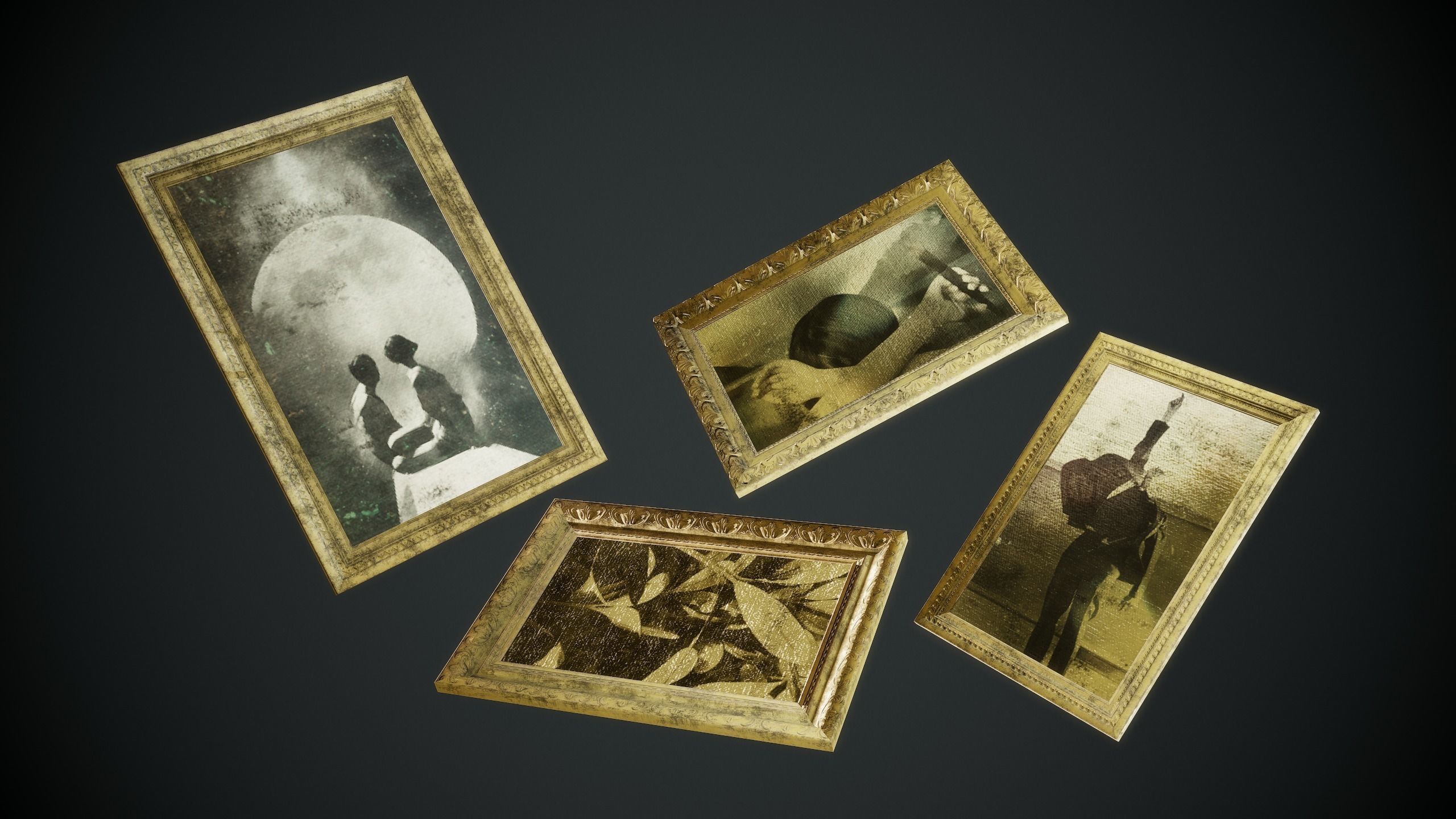 Pictures woman sleeping in wooden frame Low-poly 3D model_2