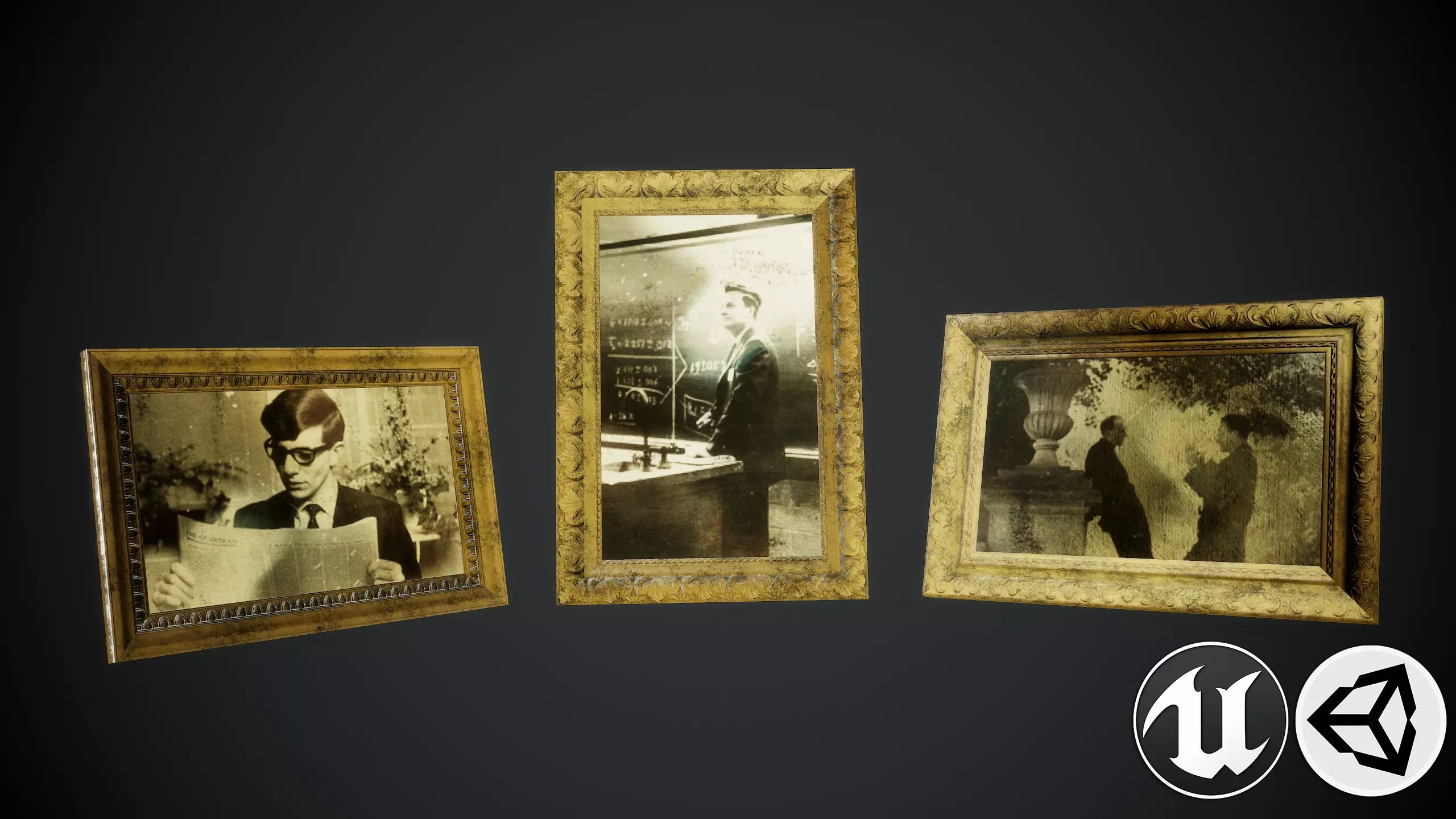 Pictures woman sleeping in wooden frame Low-poly 3D model_0