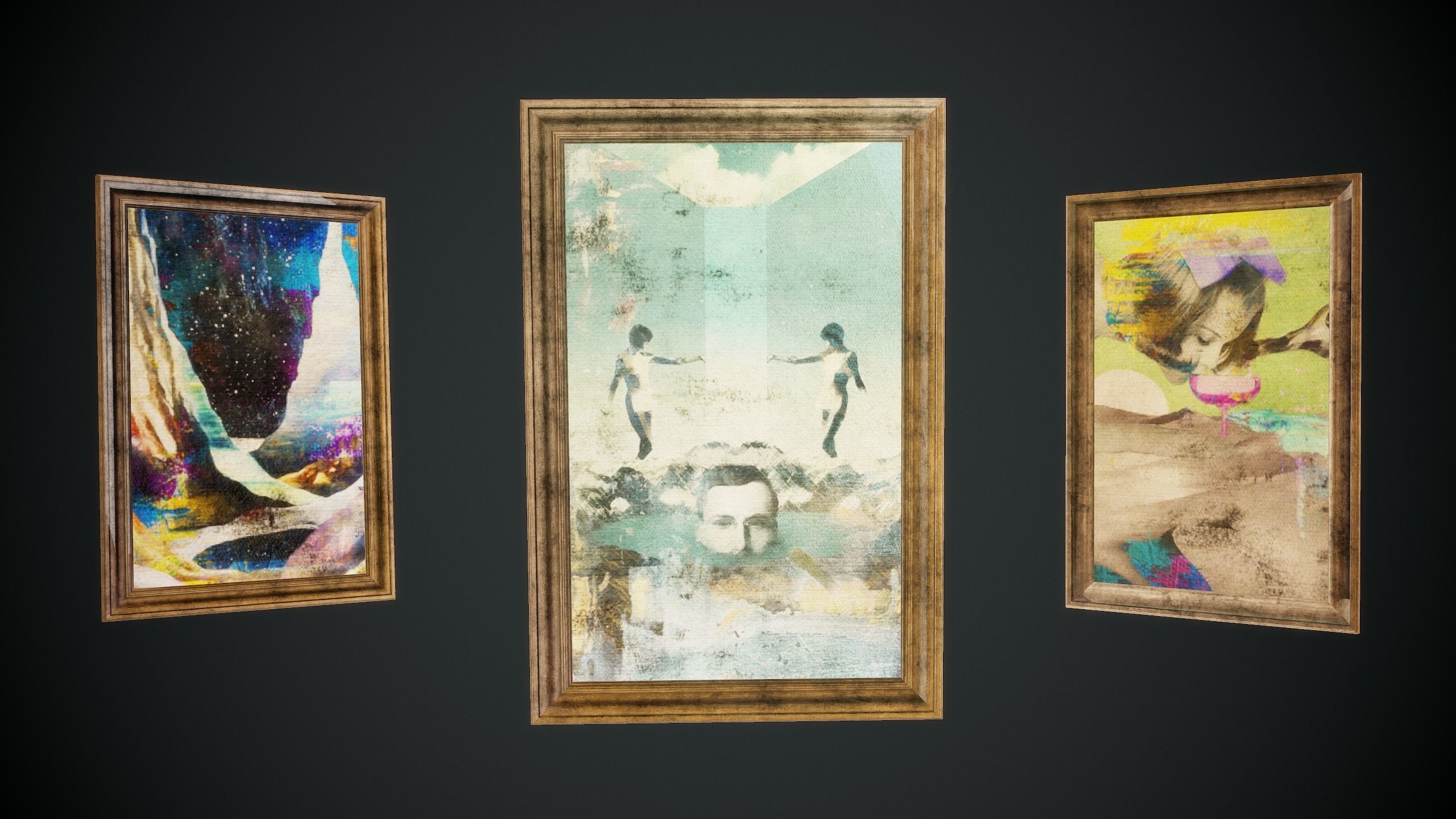 Pictures woman sleeping in wooden frame Low-poly 3D model_1