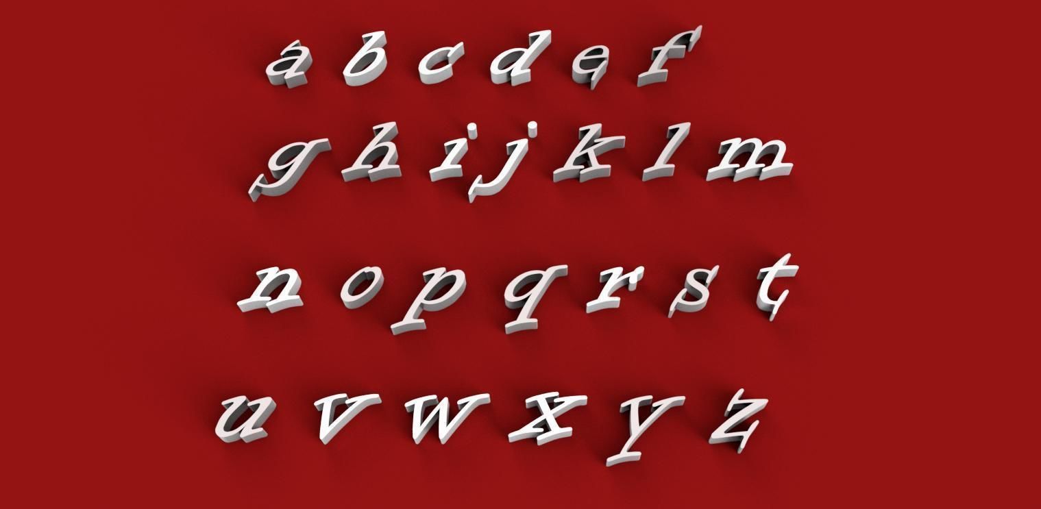 INFORMAL ROMAN font uppercase and lowercase 3D letters STL file 3D print model_1