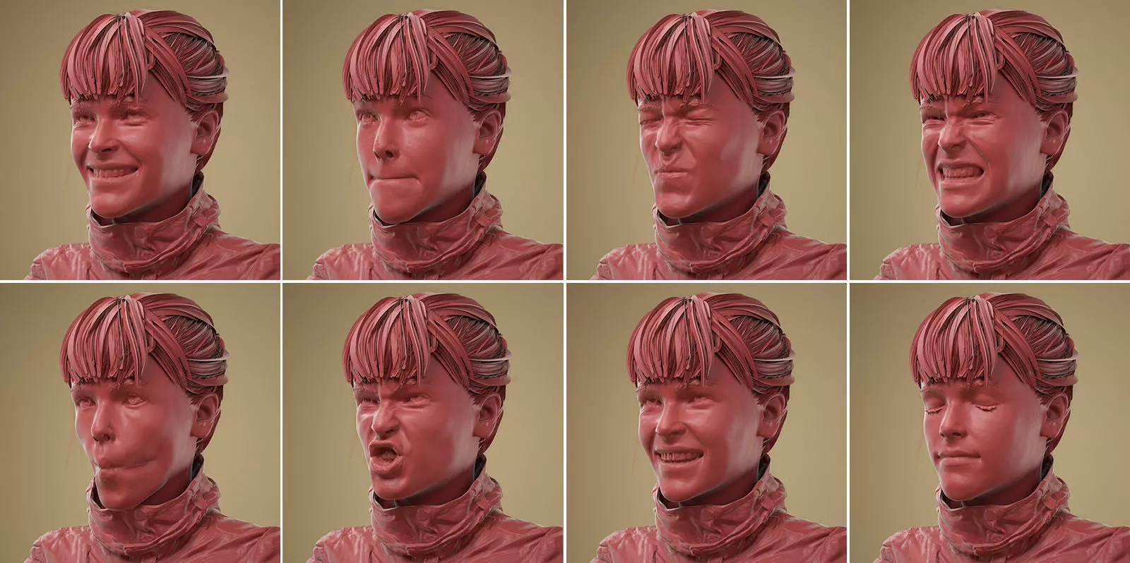 8 High Poly 3D Scanned Facial Expressions 3D Model Collection_0