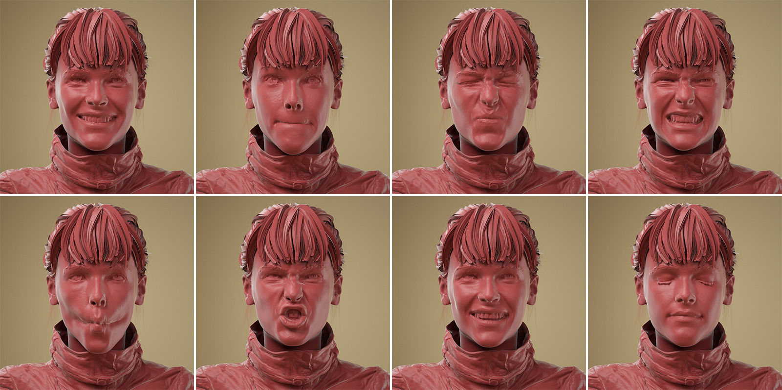 8 High Poly 3D Scanned Facial Expressions 3D Model Collection_1