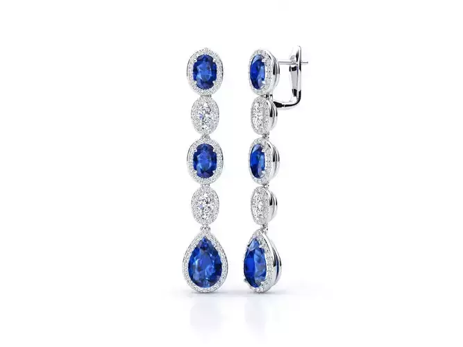 E ES02 sapphire and diamond drop earrings 3D print model