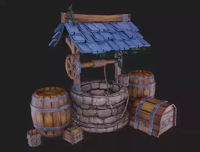 Low-Poly Medieval Set wooden chest