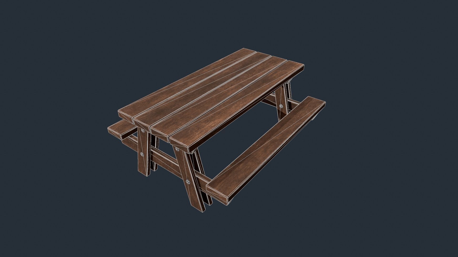 Picnic Table - Picnic Bench - Wooden Table - Outdoor Table Low-poly 3D model_8