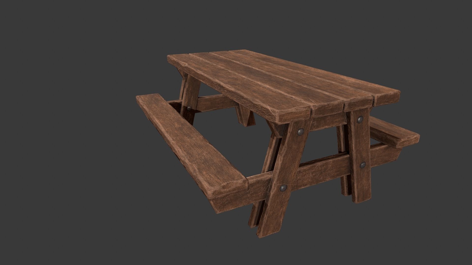 Picnic Table - Picnic Bench - Wooden Table - Outdoor Table Low-poly 3D model_11