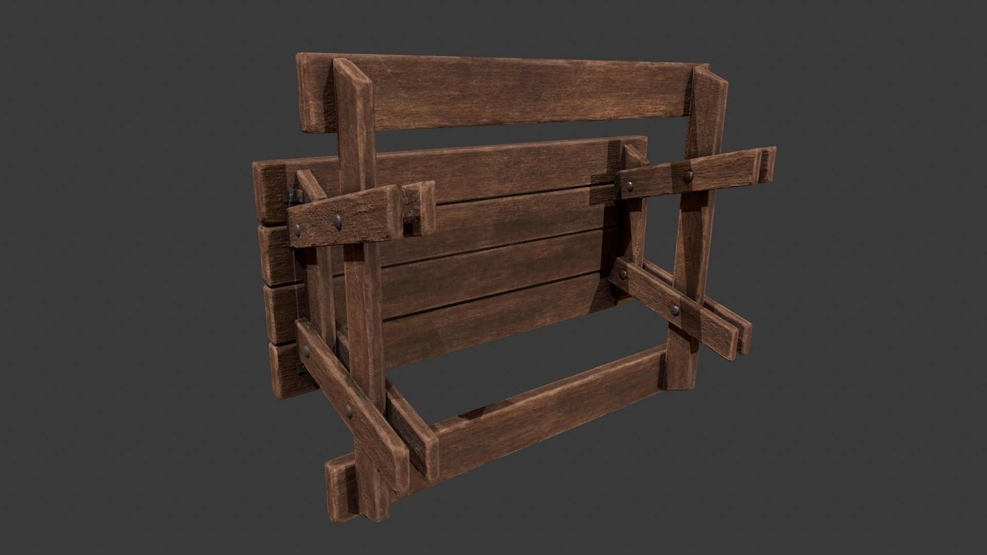 Picnic Table - Picnic Bench - Wooden Table - Outdoor Table Low-poly 3D model_15