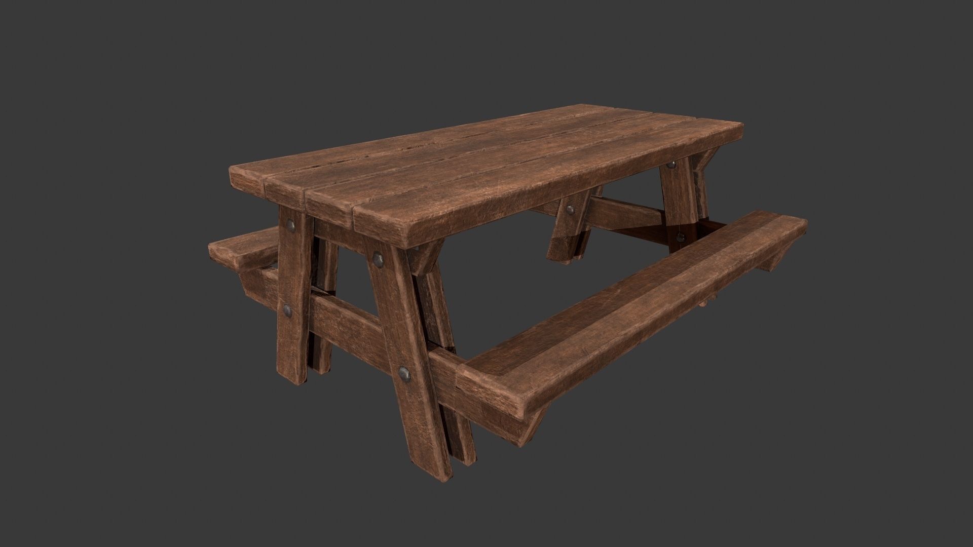 Picnic Table - Picnic Bench - Wooden Table - Outdoor Table Low-poly 3D model_9
