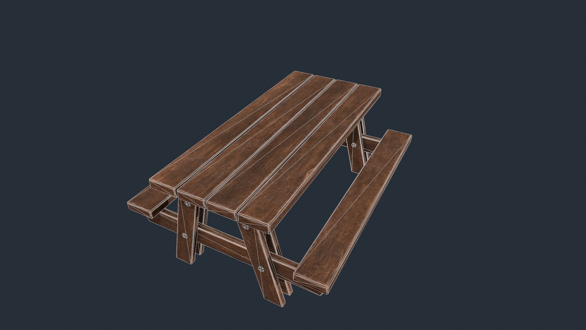 Picnic Table - Picnic Bench - Wooden Table - Outdoor Table Low-poly 3D model_7