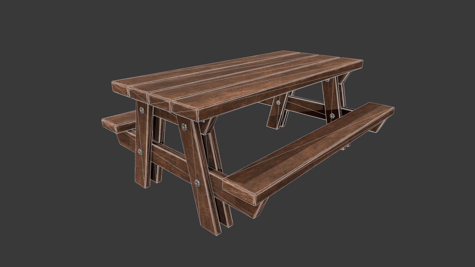 Picnic Table - Picnic Bench - Wooden Table - Outdoor Table Low-poly 3D model_10