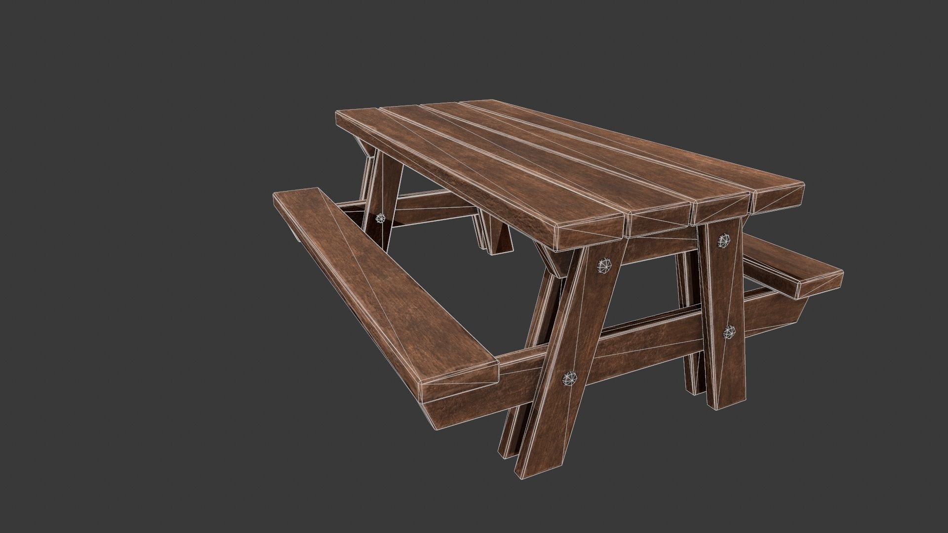 Picnic Table - Picnic Bench - Wooden Table - Outdoor Table Low-poly 3D model_12