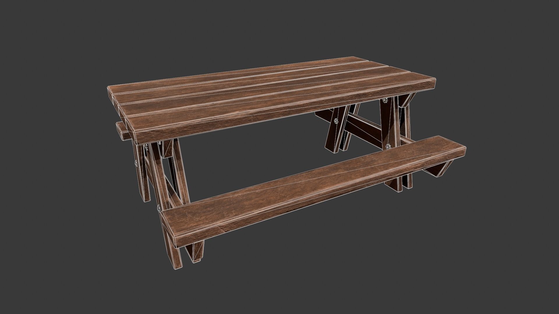 Picnic Table - Picnic Bench - Wooden Table - Outdoor Table Low-poly 3D model_13