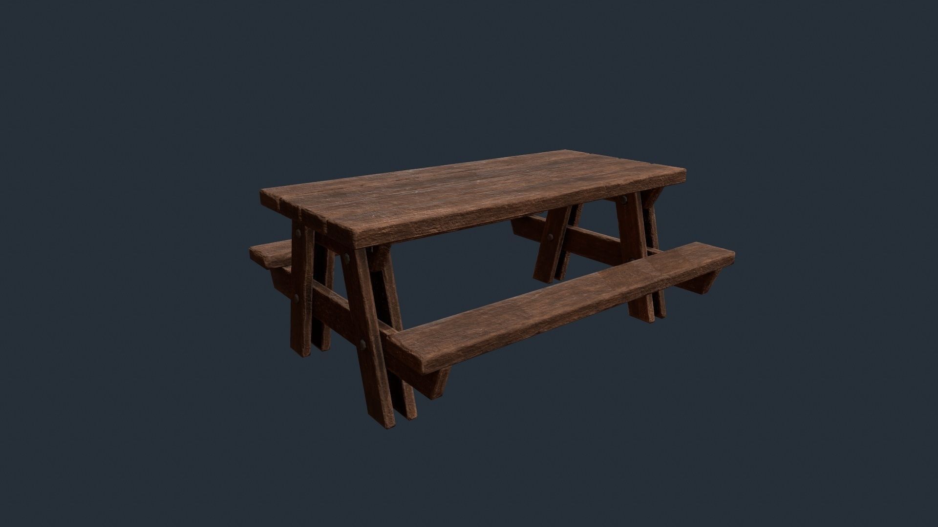 Picnic Table - Picnic Bench - Wooden Table - Outdoor Table Low-poly 3D model_3