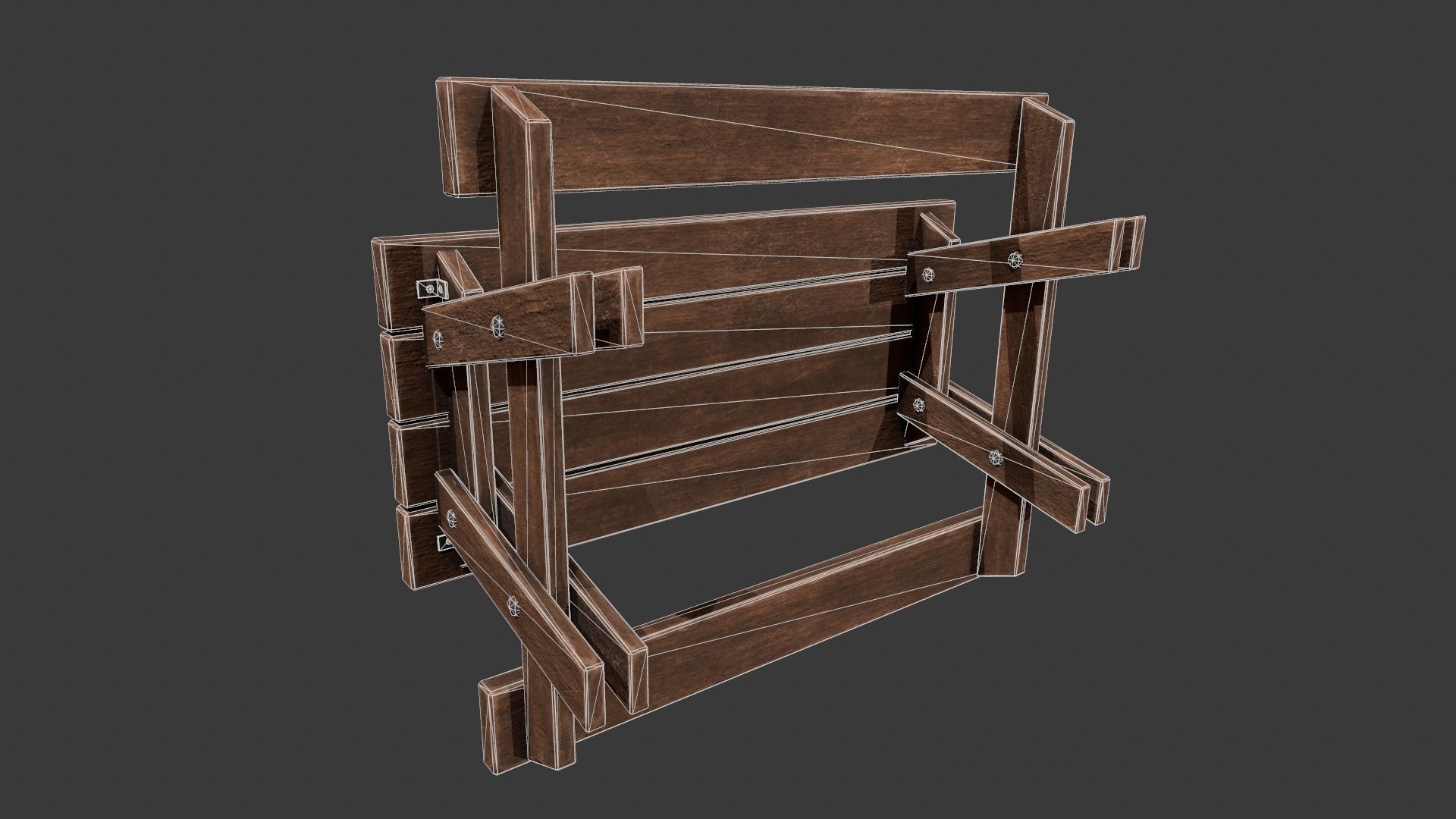 Picnic Table - Picnic Bench - Wooden Table - Outdoor Table Low-poly 3D model_16