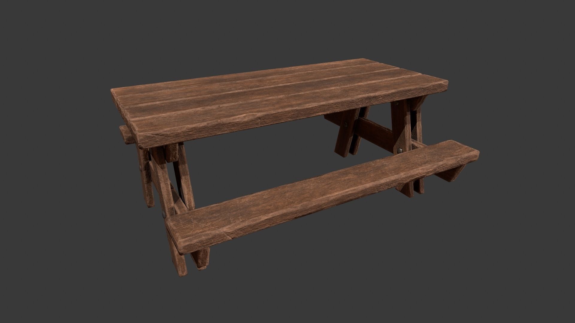 Picnic Table - Picnic Bench - Wooden Table - Outdoor Table Low-poly 3D model_14