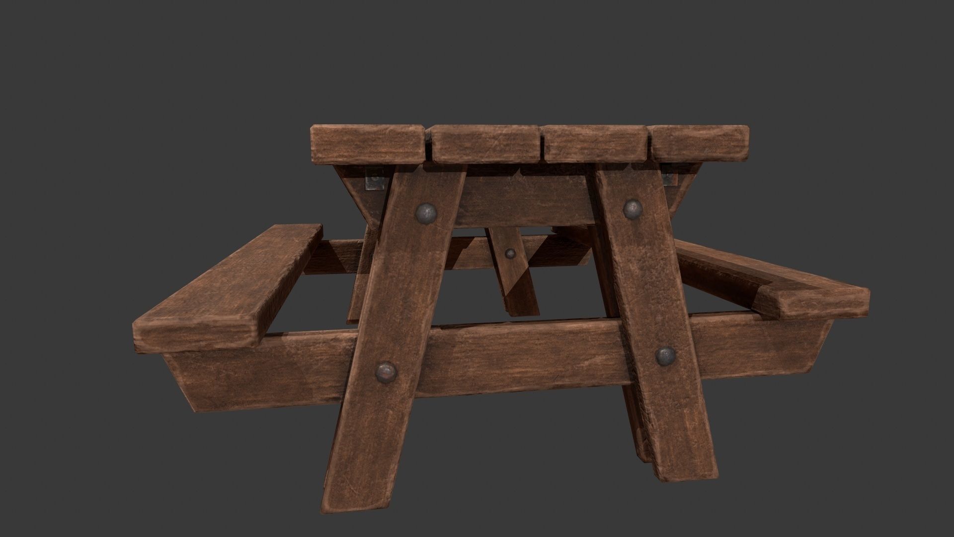 Picnic Table - Picnic Bench - Wooden Table - Outdoor Table Low-poly 3D model_17