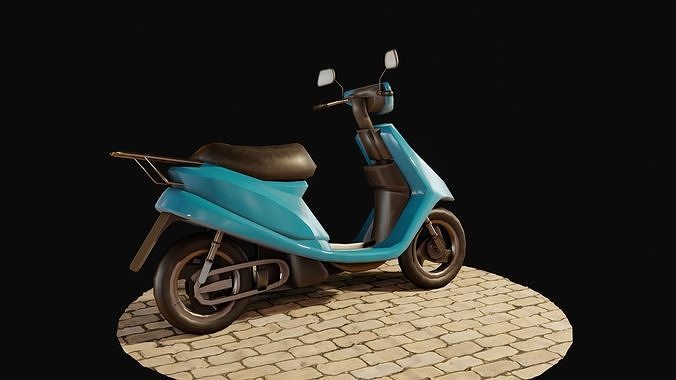 Scooter on brick road Low-poly 3D model