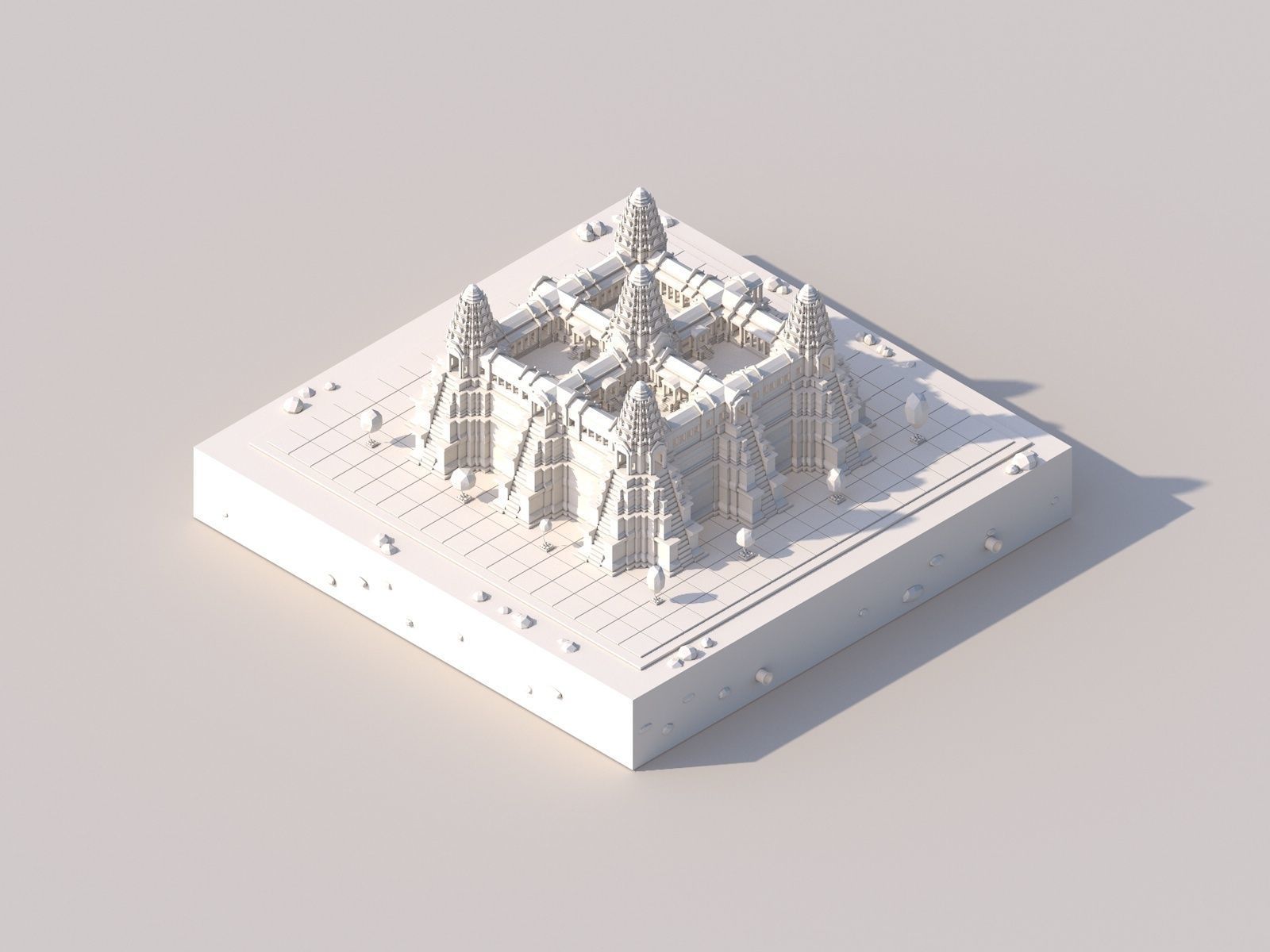 Cartoon Low Poly Ankor Wat Temple Low-poly 3D model_1