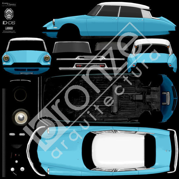 Citroen ID DS 19 sedan 1955 Low-poly 3D model_22