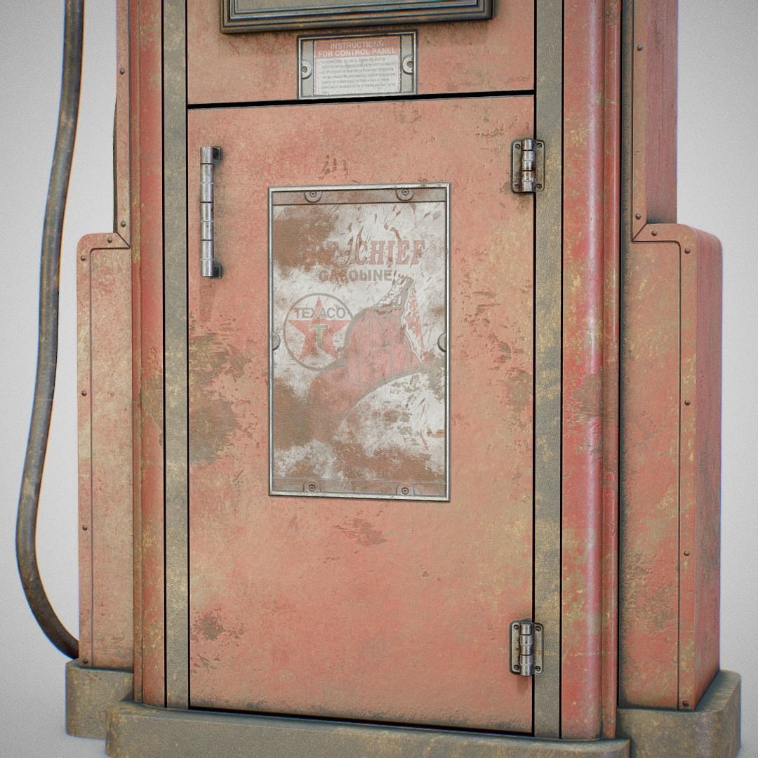 Gas Pump - Texaco 60s Dirty Low-poly 3D model_3
