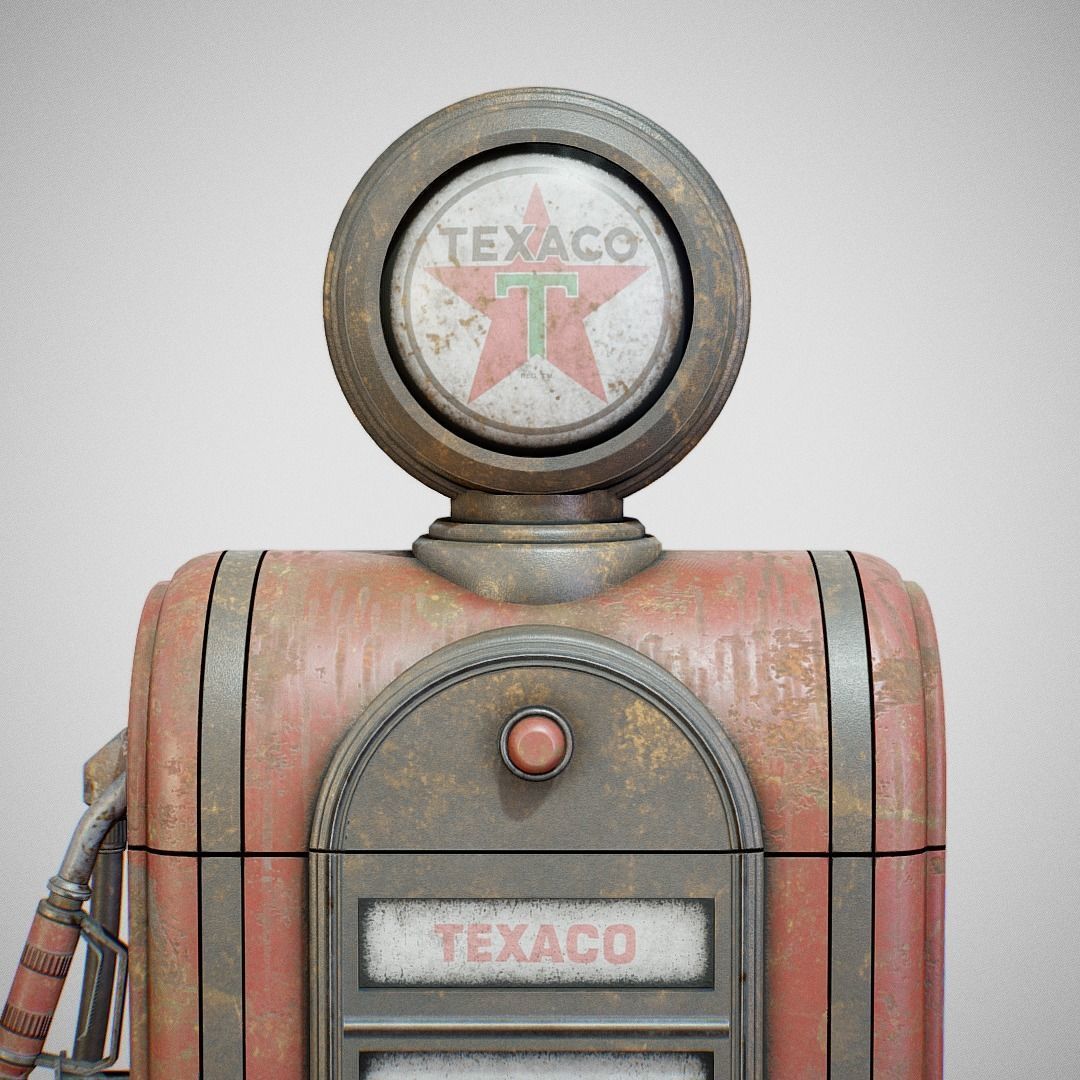 Gas Pump - Texaco 60s Dirty Low-poly 3D model_4