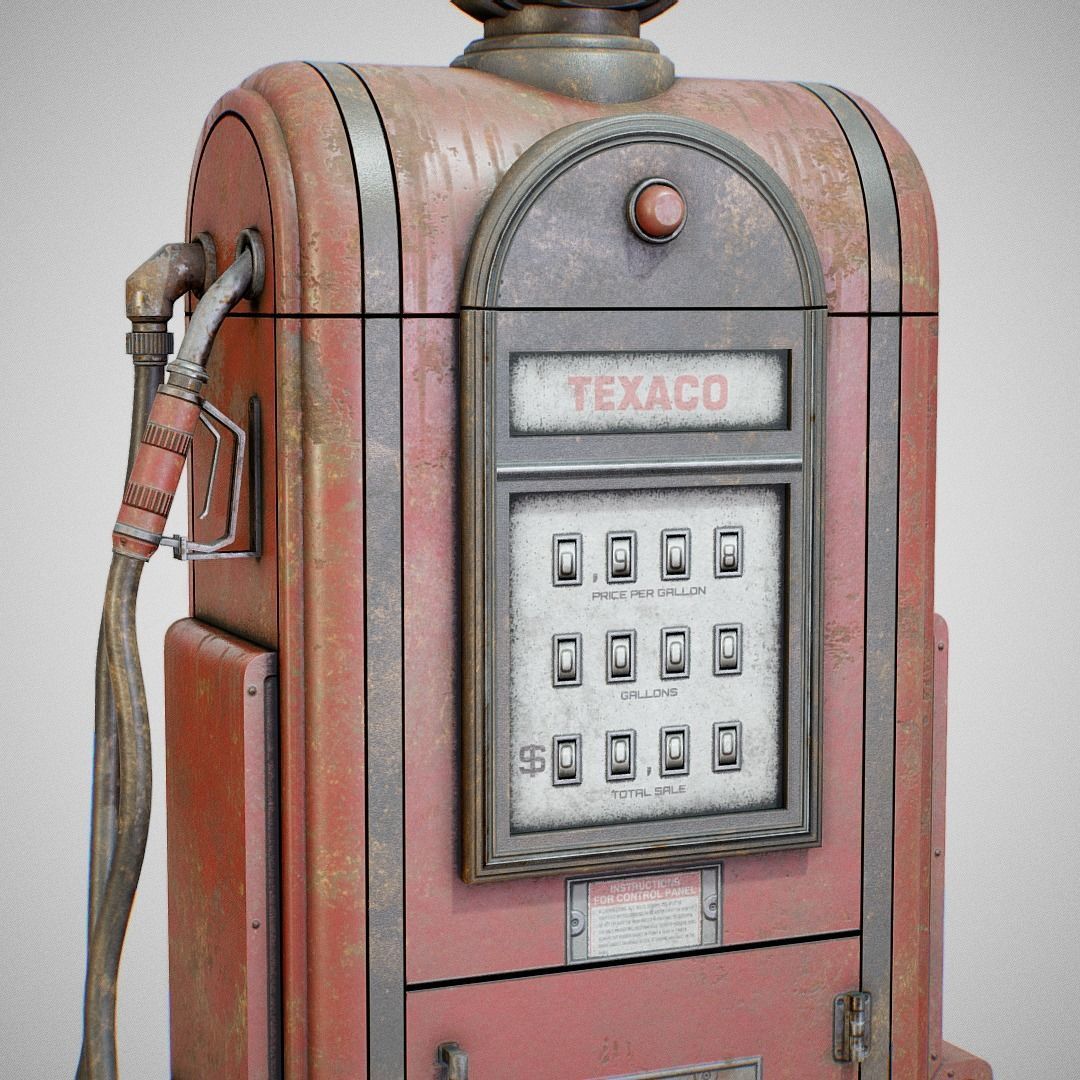 Gas Pump - Texaco 60s Dirty Low-poly 3D model_2