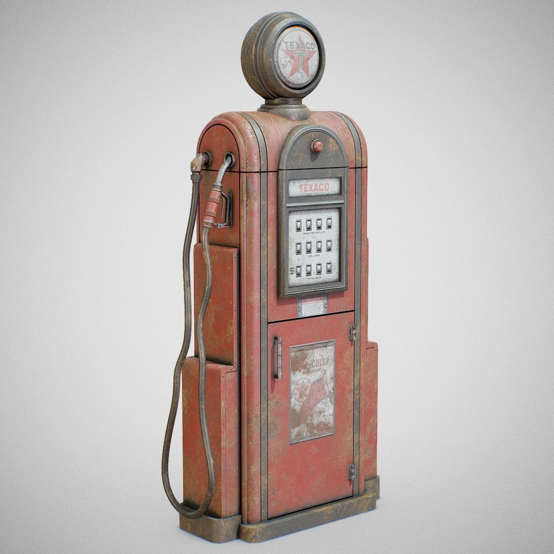 Gas Pump - Texaco 60s Dirty Low-poly 3D model_1