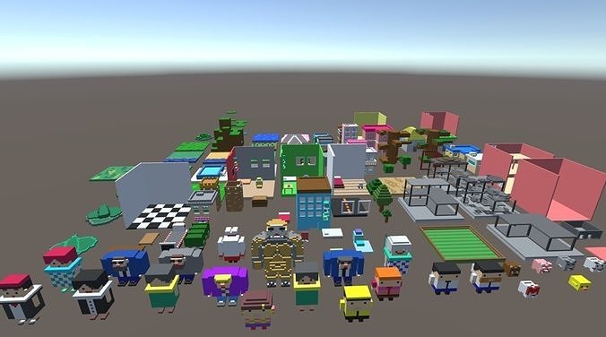 Voxel Mesh Town Set 3D model
