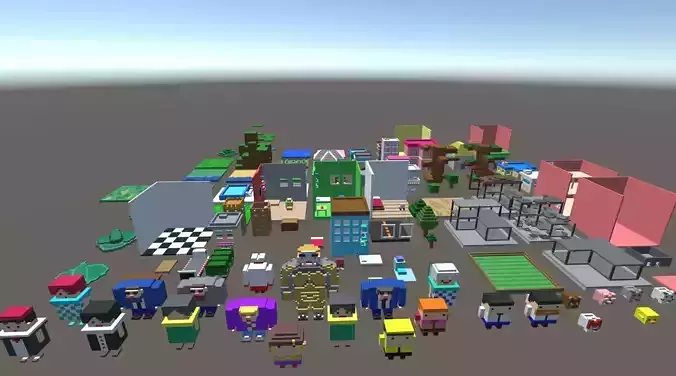 Voxel Mesh Town Set