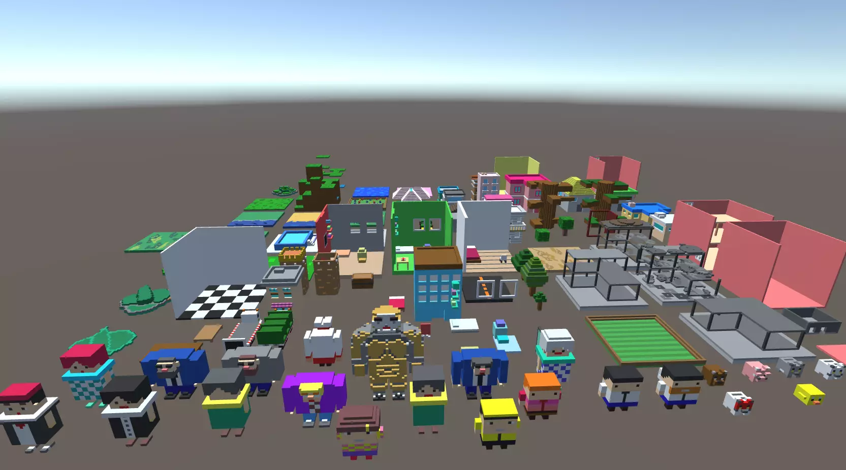 Voxel Mesh Town Set 3D model_0