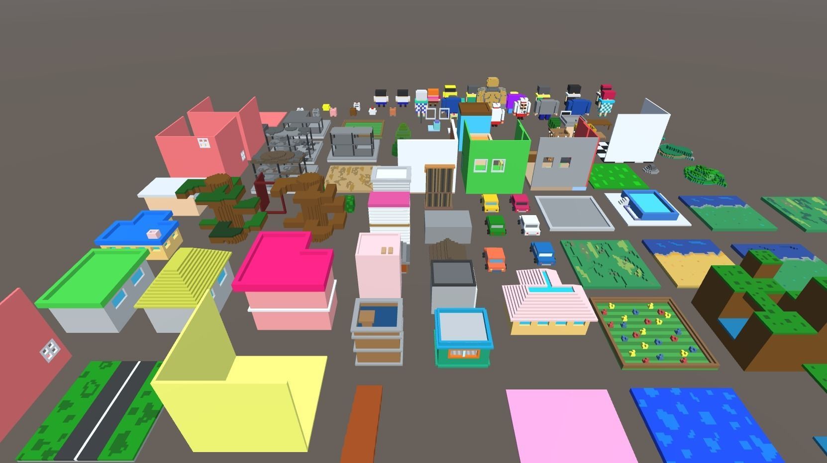 Voxel Mesh Town Set 3D model_1