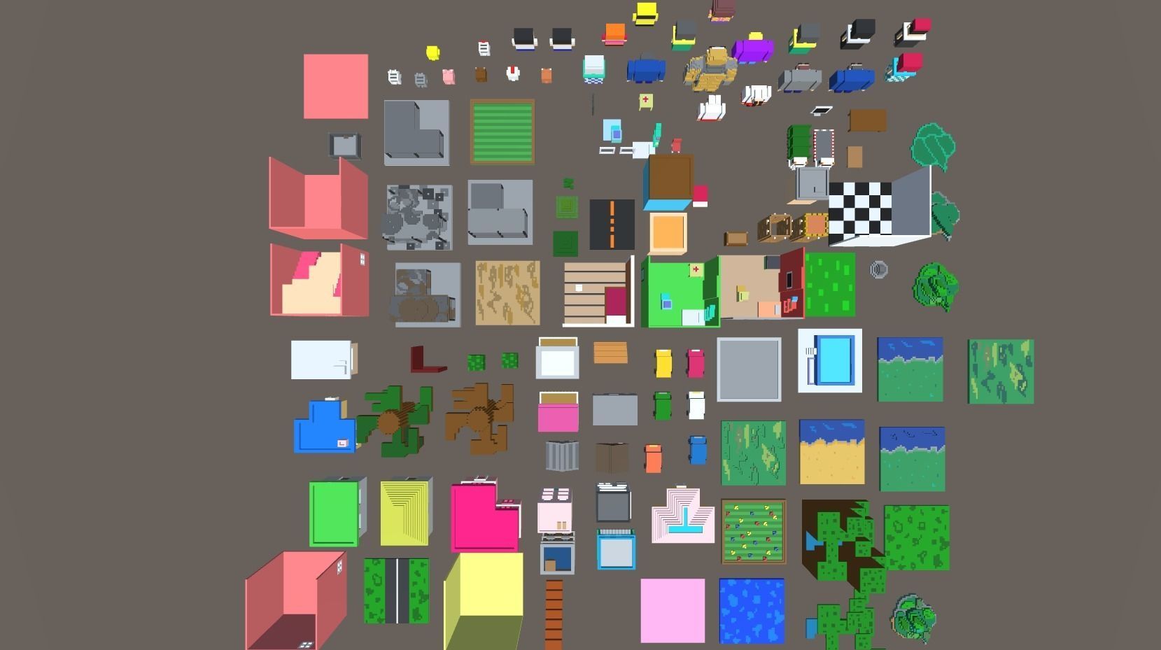 Voxel Mesh Town Set 3D model_2