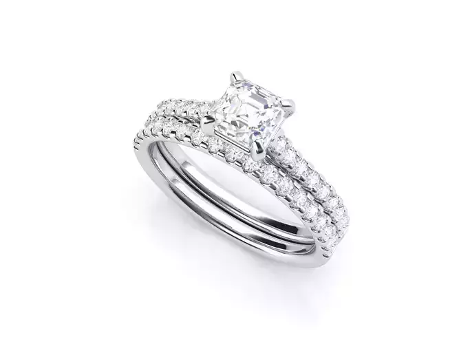 R ES018 princess cut diamond engagement ring set