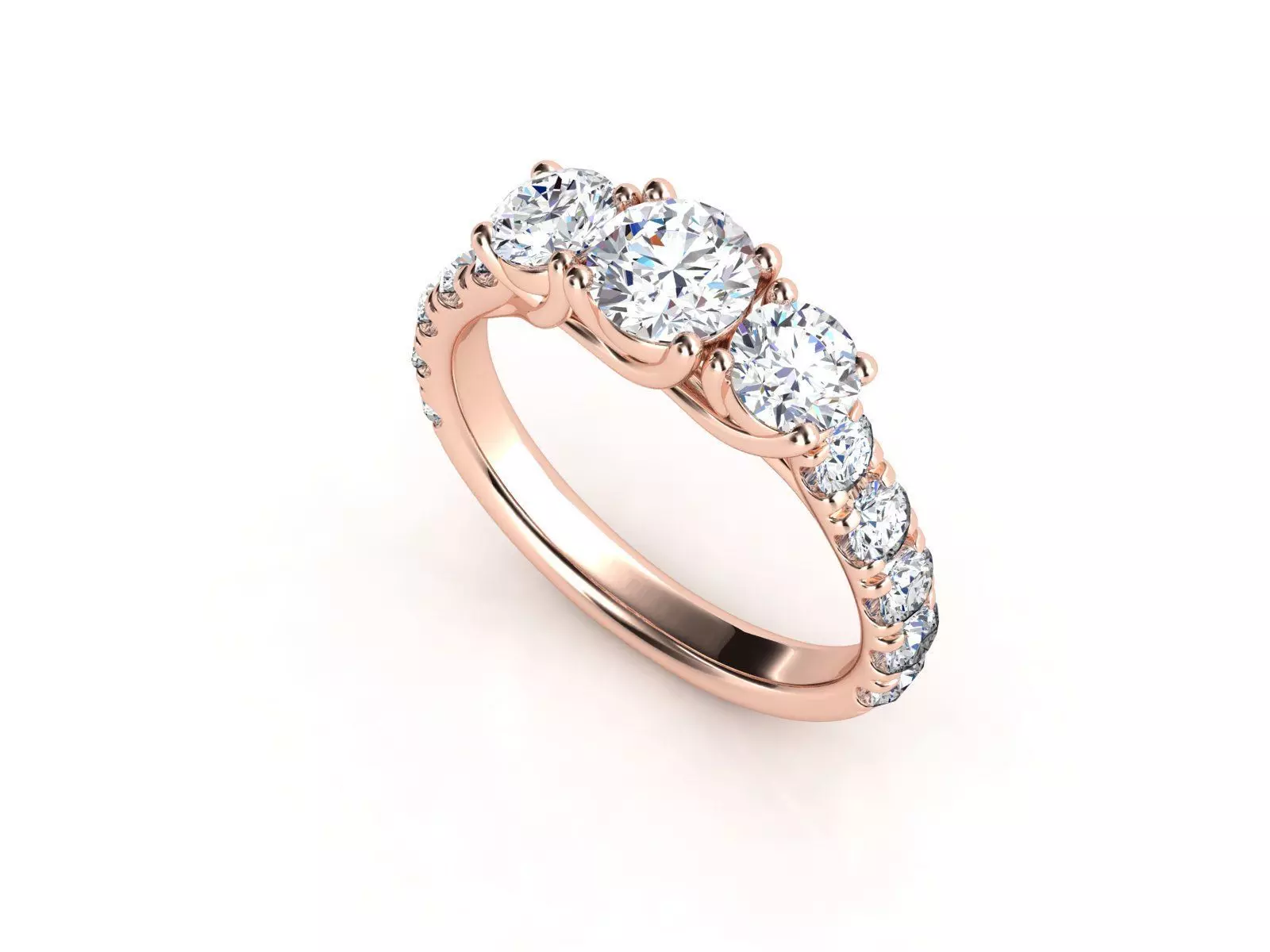 E ES021 three stone diamond engagement ring in rose gold 3D print model