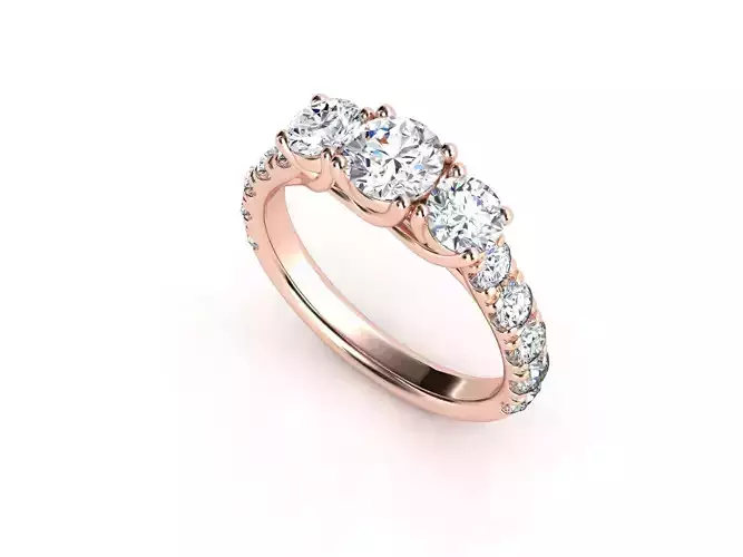 E ES021 three stone diamond engagement ring in rose gold