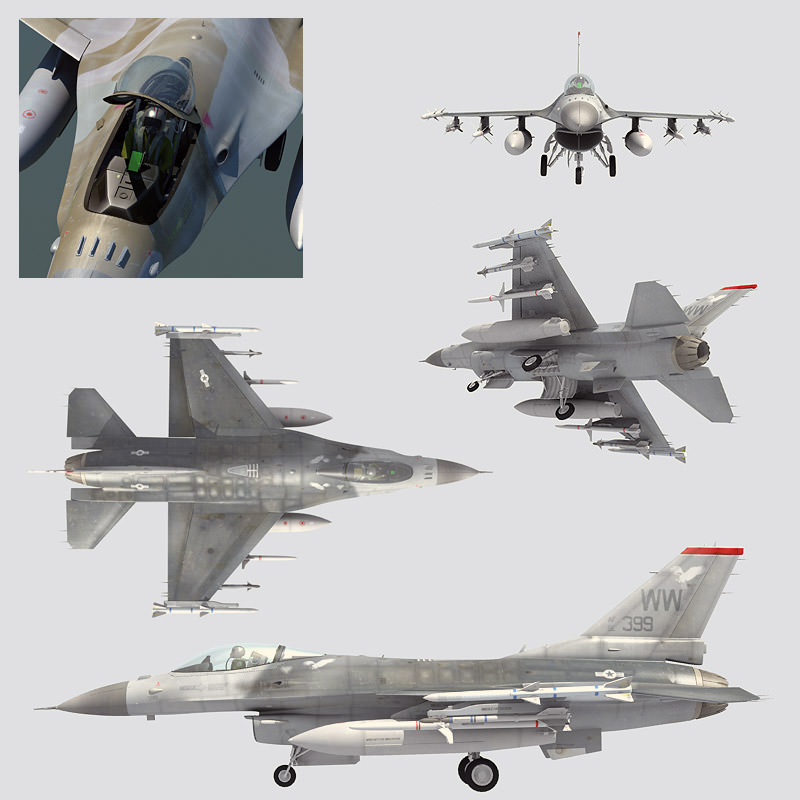 F 16 Falcon in 3ds and obj format 3D model_4