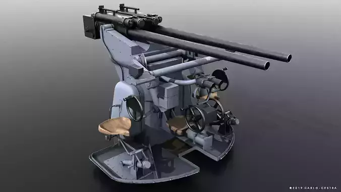 German 37mm SK C30 anti-aircraft gun Low-poly 3D model