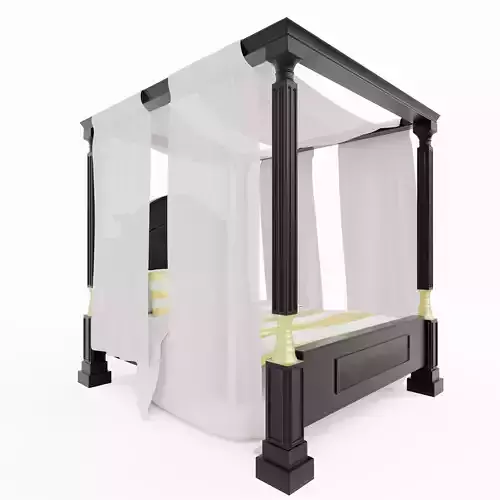 Cast Iron and brass canopy bed with drapes