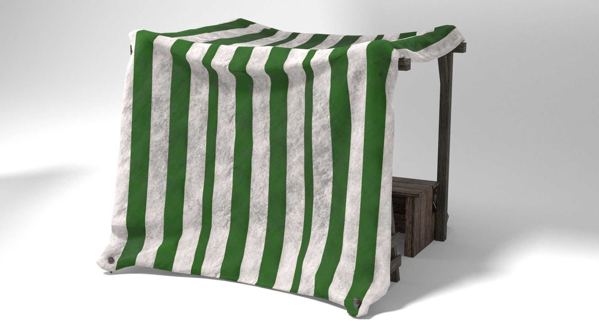Medieval Market Stall Tent Green and White 3D Model with Crates Low-poly 3D model_5