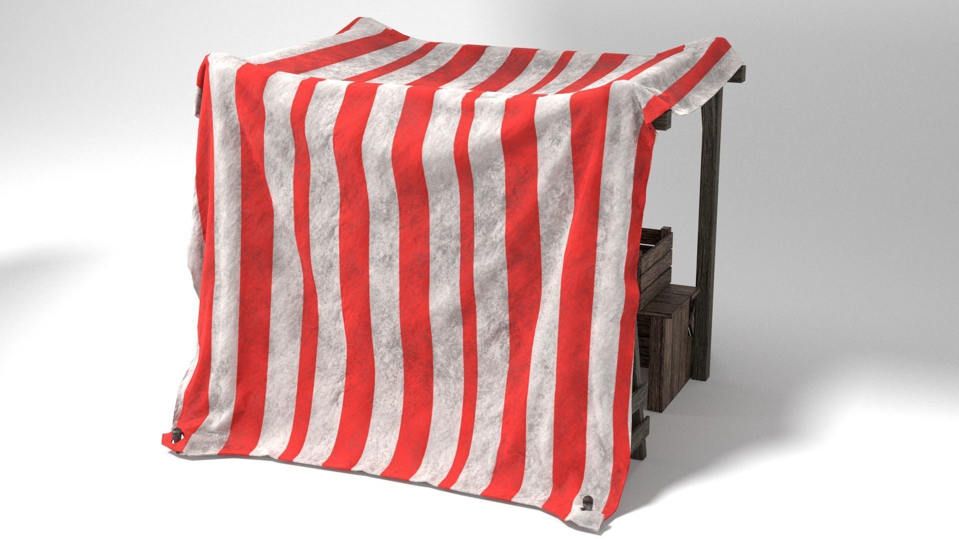 Medieval Market Stall Tent Red and White 3D Model with Crates Low-poly 3D model_6