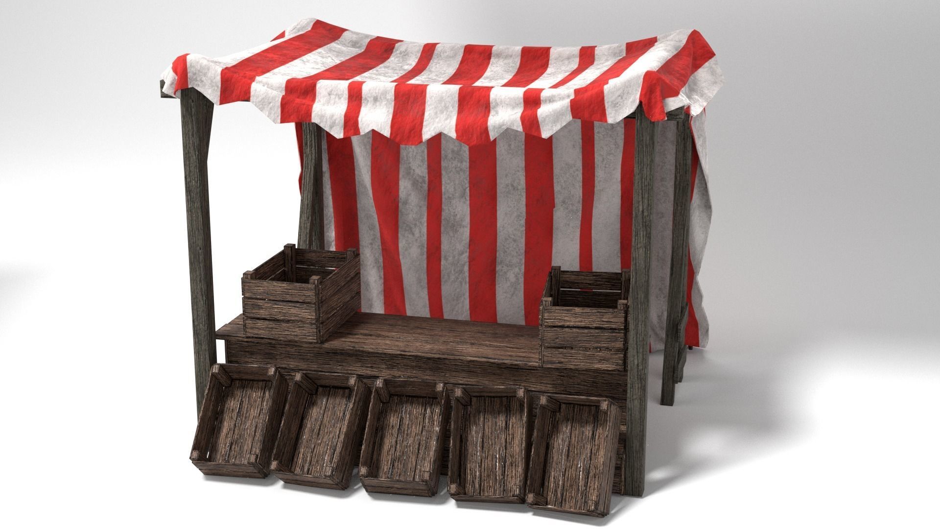Medieval Market Stall Tent Set Collection 3D Model with Crates Low-poly 3D model_9