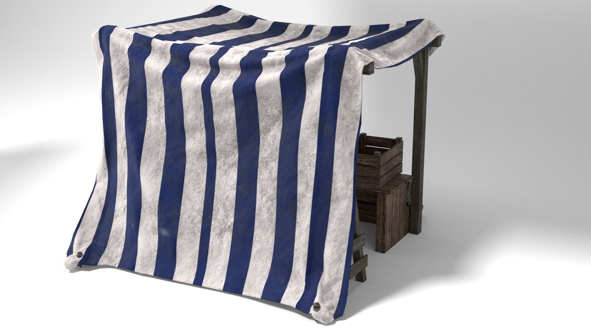 Medieval Market Stall Tent Set Collection 3D Model with Crates Low-poly 3D model_16