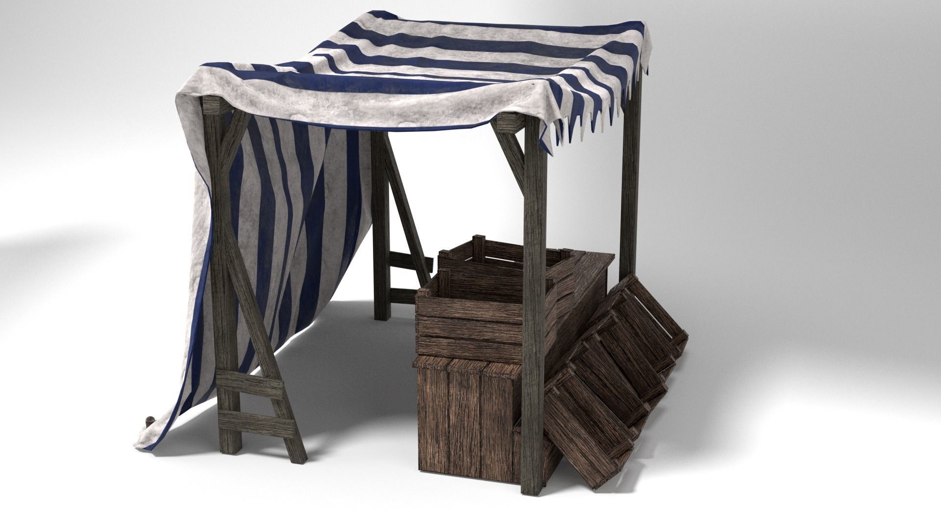 Medieval Market Stall Tent Set Collection 3D Model with Crates Low-poly 3D model_15