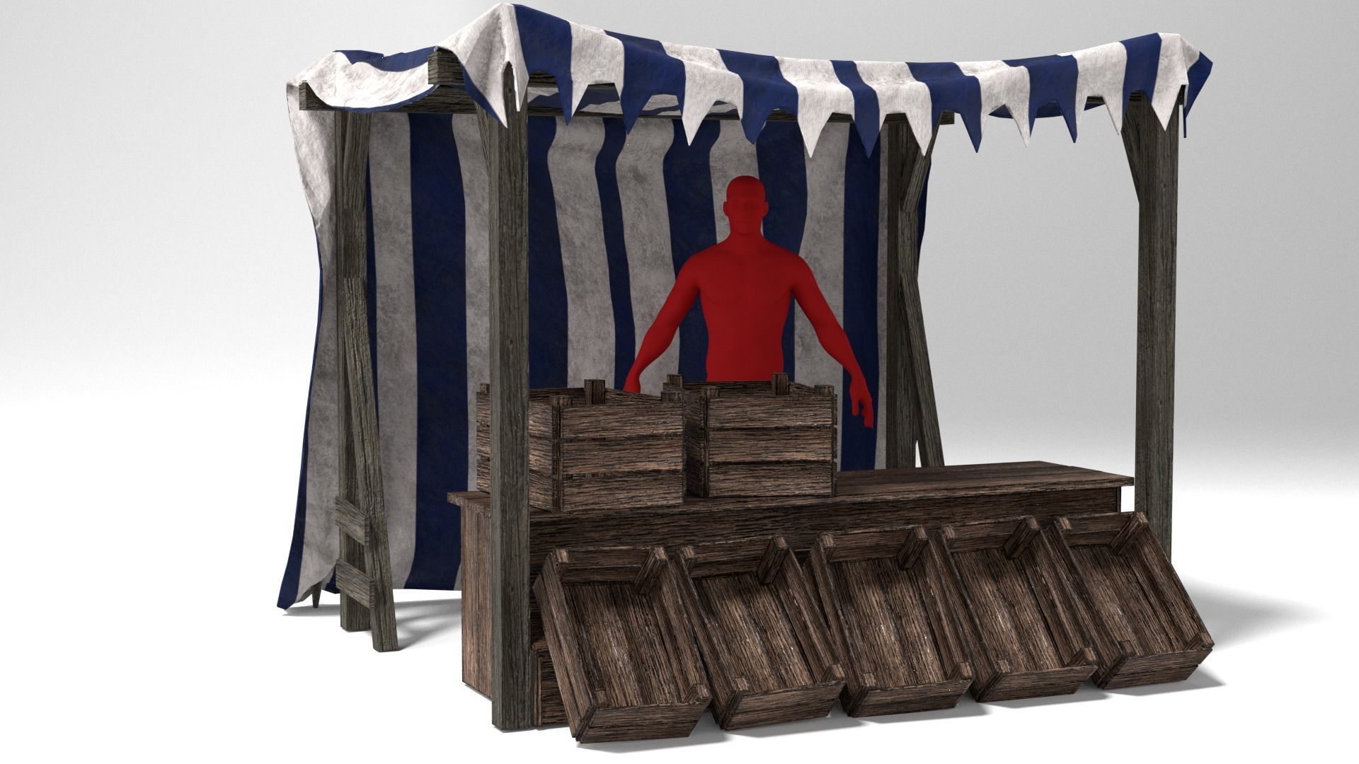 Medieval Market Stall Tent Set Collection 3D Model with Crates Low-poly 3D model_18
